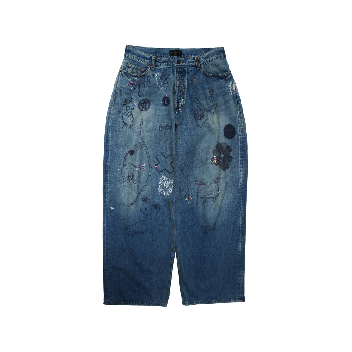 Balenciaga SS22 Distressed Gem Bedazzled Jeans