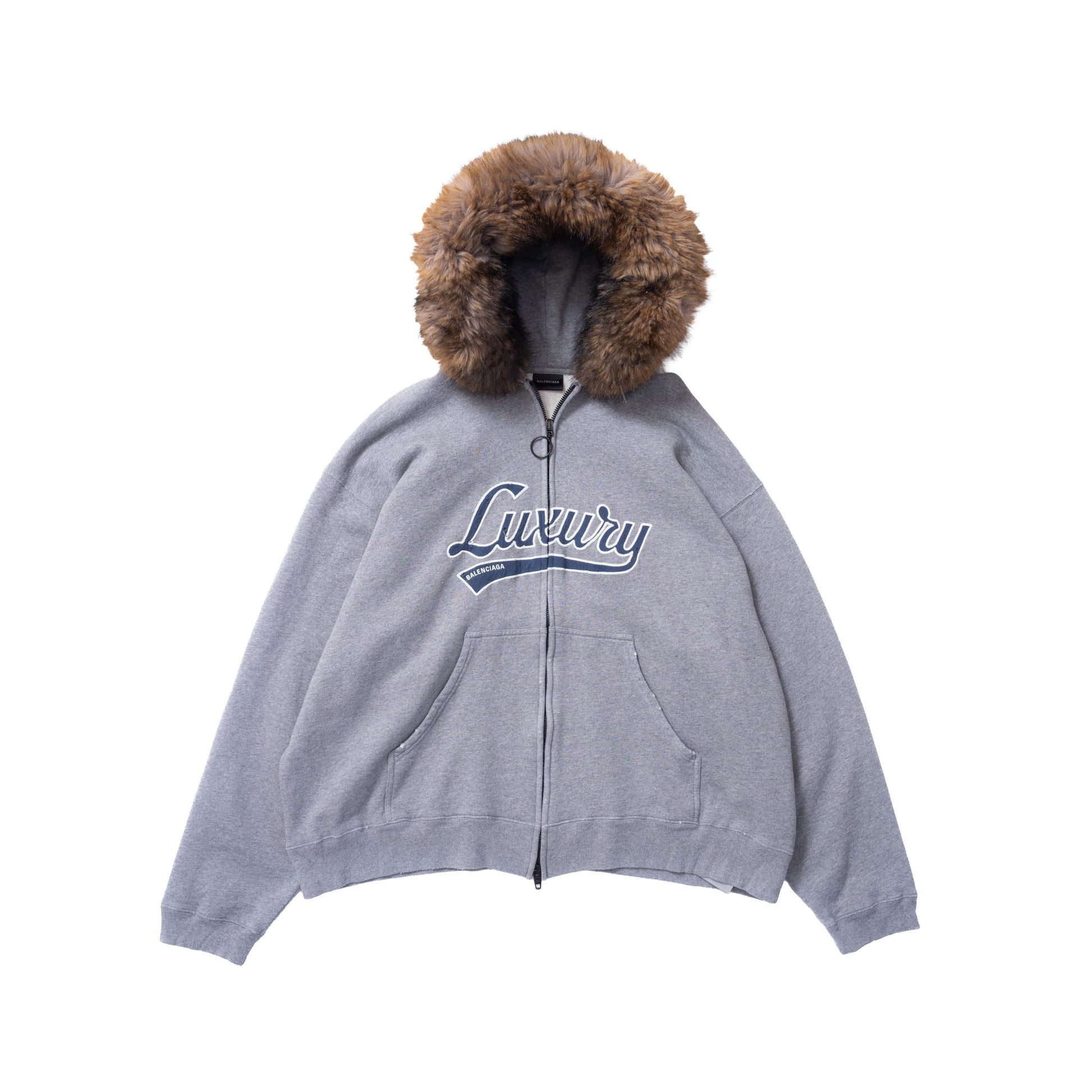 Balenciaga FW25 Fur Hood Zip-Up Hoodie