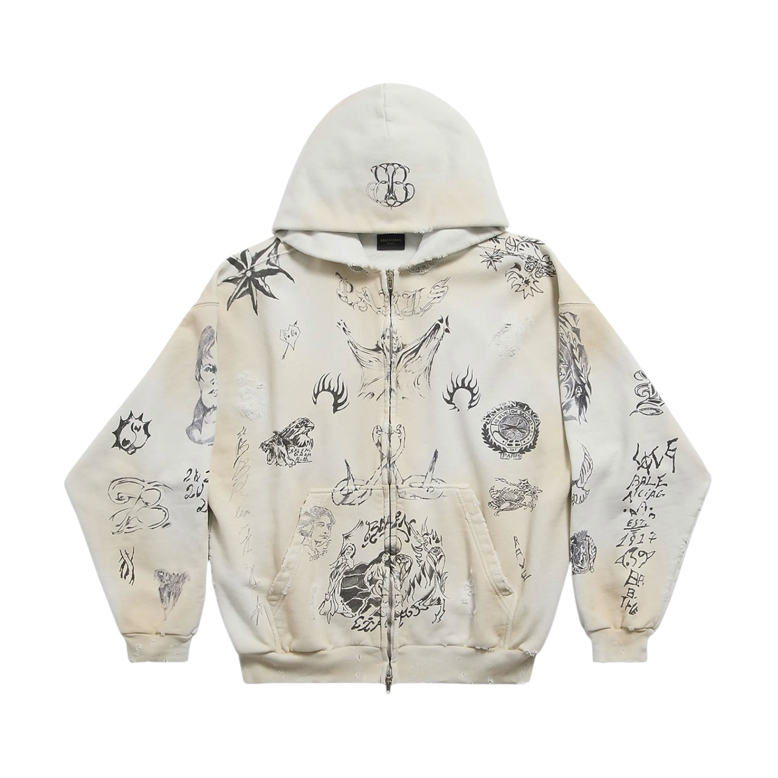 Balenciaga FW24 Tattoo Zip-Up Hoodie